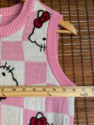 Hello Kitty Pink Checkered Knit Sweater Vest Size Small Sanrio thumbnail 6