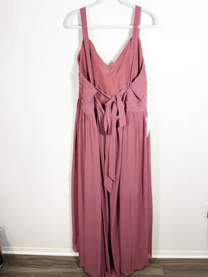 NWT Azazie Aziza Desert Rose A-Line V-Neck Pleated Chiffon Bridesmaid Maxi Dress thumbnail 6