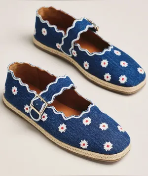 Maeve Denim Daisy Espadrille Mary Janes - Blue & White Size 8-9 thumbnail 1