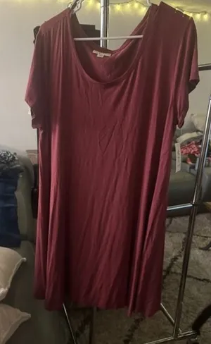 Style & Co Women XL Burgundy Short Sleeve Scoop Neck Swing T-Shirt Dress NWT (B) thumbnail 1