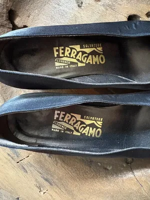 Vtg Salvatore Ferragamo Cranny black nero satin rhinestone block heels size 9.5 thumbnail 2
