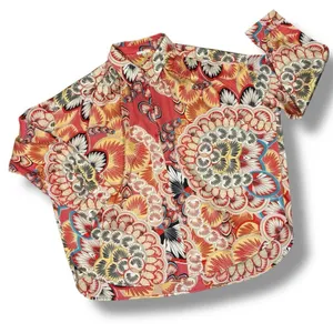 Jodifl Boho‎ Printed Satin Button Up Blouse Shirt Orange Multi Large thumbnail 13
