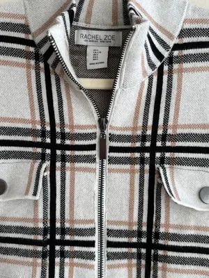 Rachel Zoe Women’s Plaid Sweater Jacket, Black/White/Tan, Fall Outerwear, Large thumbnail 9