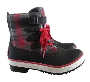 Ugg Decatur Red & Black Plaid Lace Up‎ Rubber Duck Winter Boots 6 thumbnail 1