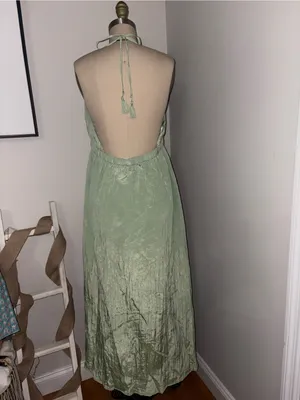 Ibiza by Anne Cole Green V-Neck Halter Maxi Dress w/ Jewel Trim Size Large thumbnail 5