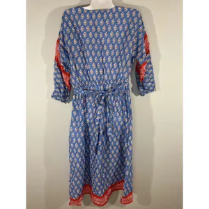 J. Crew Beachwear Blue Red Floral Block‎ Print Midi Dress Tie Waist Women's XS thumbnail 7