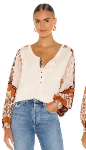 NEW Free People Vintage Combo Light Magic Henley Blouse Small thumbnail 1
