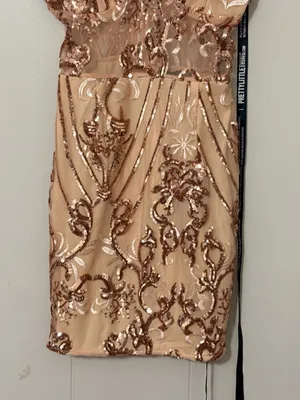 PrettyLittleThing Rose Gold Sequin Sheer Panel Bodycon Mini Dress Size 4 NWT thumbnail 3