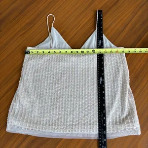 H&M Sequin Tank Top Size 8 Beige Mesh Spaghetti Strap Glam Party Holiday Work thumbnail 7