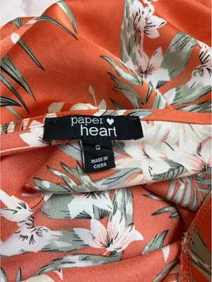 Paper Heart Women's Floral Midi Dress, Size Small, Orange with White and Green thumbnail 5
