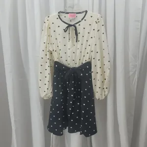 Kate Spade Perfect Heart Romantic Dress Size L Tie Keyhole Neck Black Cream NWOT thumbnail 8