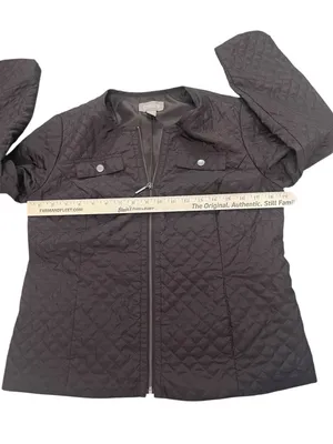 Chico's Collarless Quilted Dark Brown Full Zip Jacket thumbnail 4