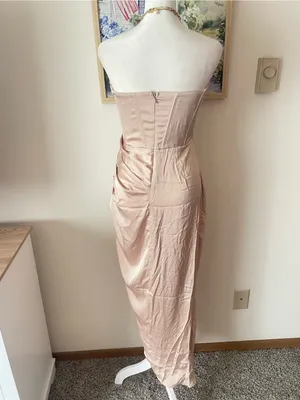 White Fox Boutique Ruched Wrap Front Corset Strapless Satin Midi Dress Medium thumbnail 5
