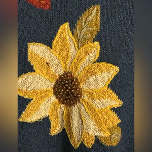 Vtg Alfred dunner Womens Navy Blue Autumn Sunflower Pullover Sweater cotton M thumbnail 4