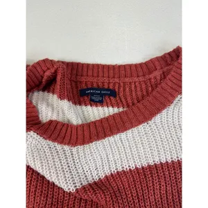 American‎ eagle Striped Knit Sweater Coral White Oversized Casual Cozy Top M thumbnail 8