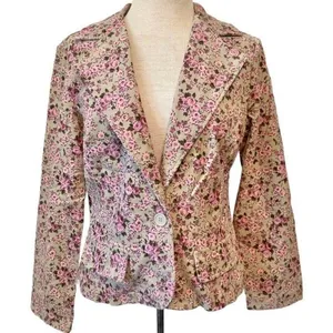 No Boundaries Vintage Y2K Floral Blazer Jacket Pink Tan Rose thumbnail 1