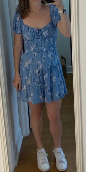 Hollister Blue Floral Puff-Sleeve Mini Dress thumbnail 1