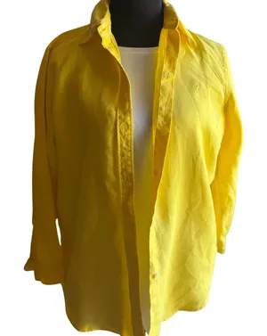 Coastal Summer Yellow 100% Linen Button Front Shirt Small Chaps 1978 thumbnail 1