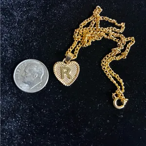 Heart Initial "R" Pendant Necklace 16” Gold thumbnail 3