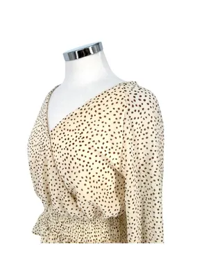 Japna Boho Romantic Peplum Retro Surplice Dot Blouse Cream Beige Size Medium thumbnail 4