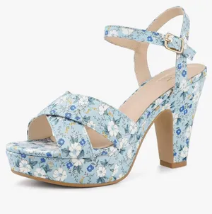 Platform Heel Slingback Floral Heels Sandals for Women thumbnail 1