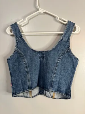Levi's Blue Denim Button-Front Crop Top Size Small Slim Fit thumbnail 2