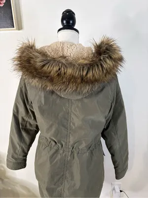 Vintage Y2K Abercrombie & Fitch Olive Sherpa Faux Fur Hood Park small thumbnail 10