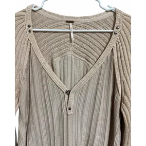 Free People Ribs & Ruffles Tunic Sweater Ivory Women's Size‎ Medium thumbnail 3