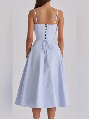NEW House of CB Millie Bluebell Corset Bodice Stretch Cotton midi Dress sz XS thumbnail 2