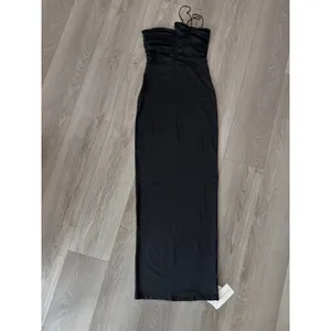Commense Minimalist Bodycon Off Shoulder Black Rose Decor Ruched Maxi Dress S thumbnail 2