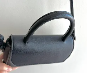Small Black Top Handle Crossbody Faux Pebble Leather Snap Closure Bag thumbnail 7