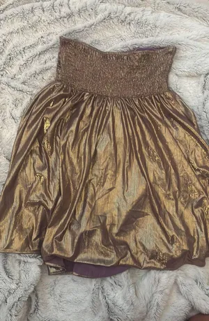Gold Strapless Mini Metallic Dress Size 4 thumbnail 2