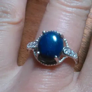 Lapis Lazuli and Simulated White Diamond Sterling Silver Ring (Size 8) thumbnail 10