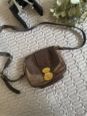 Vintage Chaps Brown and Tan Crossbody Saddle Bag with Gold-Tone Lock thumbnail 3
