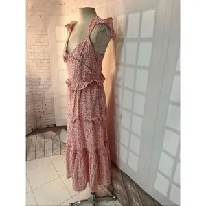 Petal & Pup Red White Deep V-Neck Ruffled Tiered Cutout Back Maxi Sundress Sz 8 thumbnail 5