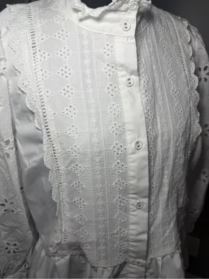 Entro Ever After Eyelet Lace Ruffle Coquette Cottage Romantic White Top Large thumbnail 3