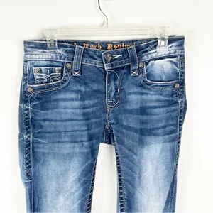 ROCK REVIVAL Alivia Blue Light Distressed Fray Hem Skinny Jeans 2 Boho Festival thumbnail 6