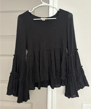 Flare long sleeve top Black thumbnail 1