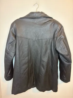 Michael Michelle Women’s Black Genuine Leather Longline Jacket Coat XL thumbnail 2