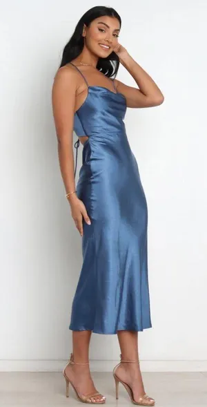 Petal & Pup Kamiya Blue Satin Strappy Back Maxi Dress 10 thumbnail 6