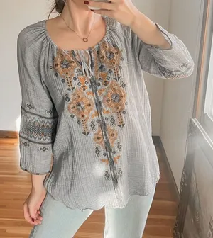 Johnny Was Amika Peasant Blouse Size S thumbnail 1