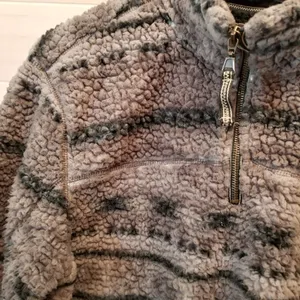 {L} Grizzly Sherpa Gray Black Quarter Zip Pullover Jacket thumbnail 3