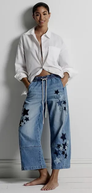 Anthropologie NWT PILCRO IZZIE RELAXED STAR PULL-ON BARREL JEANS thumbnail 1