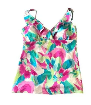 Tankini Top Ruffle Molded Cups Floral Colorful M thumbnail 1