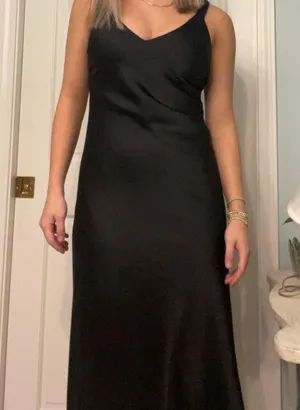 Black satin slip dress midi thumbnail 4