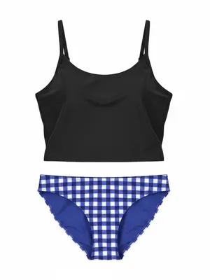 Aerie Black Scoop Bikini Top + Blue Gingham Bikini Bottoms XL 16 Two Piece thumbnail 2