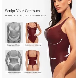 NWT Popilush Faux Leather Corset Bodysuit Deep Red Lace Tummy Control Shaper Med thumbnail 4