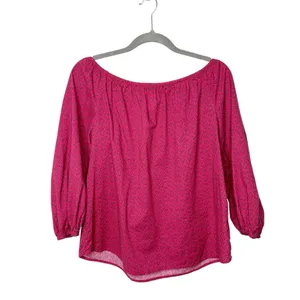 Anthropologie Maeve Pink Blue Balloon Sleeve Top Sz L thumbnail 2