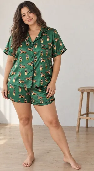 Ekouaer Satin Pajama Set Women XL Green Tiger Print Shorts Set Loungewear thumbnail 1
