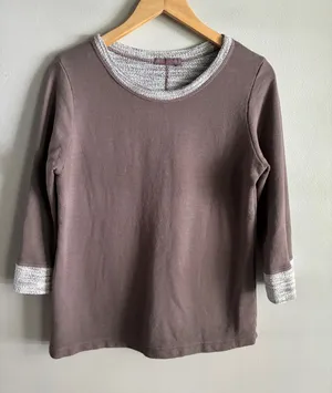 Fresh Produce XS Brown Contrast Knit Thermal Top 3/4 Sleeve Made USA thumbnail 1